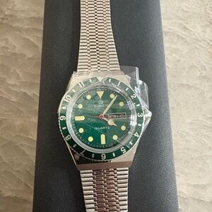 Timex Q Green Dial Men's Stainless Steel Watch